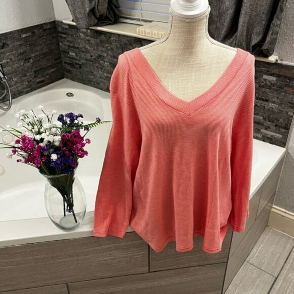 Evan Picone Orange Striped V-Neck Long Sleeve Soft Warm Top Plus Size 2X